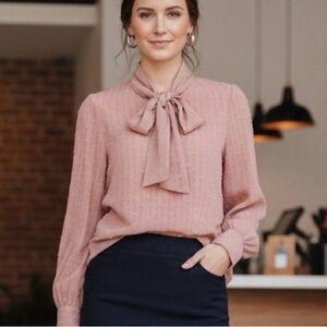Catherine Malandrino Pointelle Bow Blouse